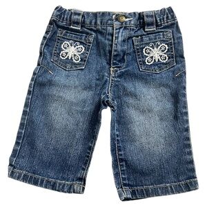 Faded Glory Blue and White Jeans with Butterfly Embroidery